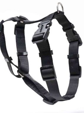 Adjustable Black Nylon Dog Harness with attachable Velcro strap for knee brace